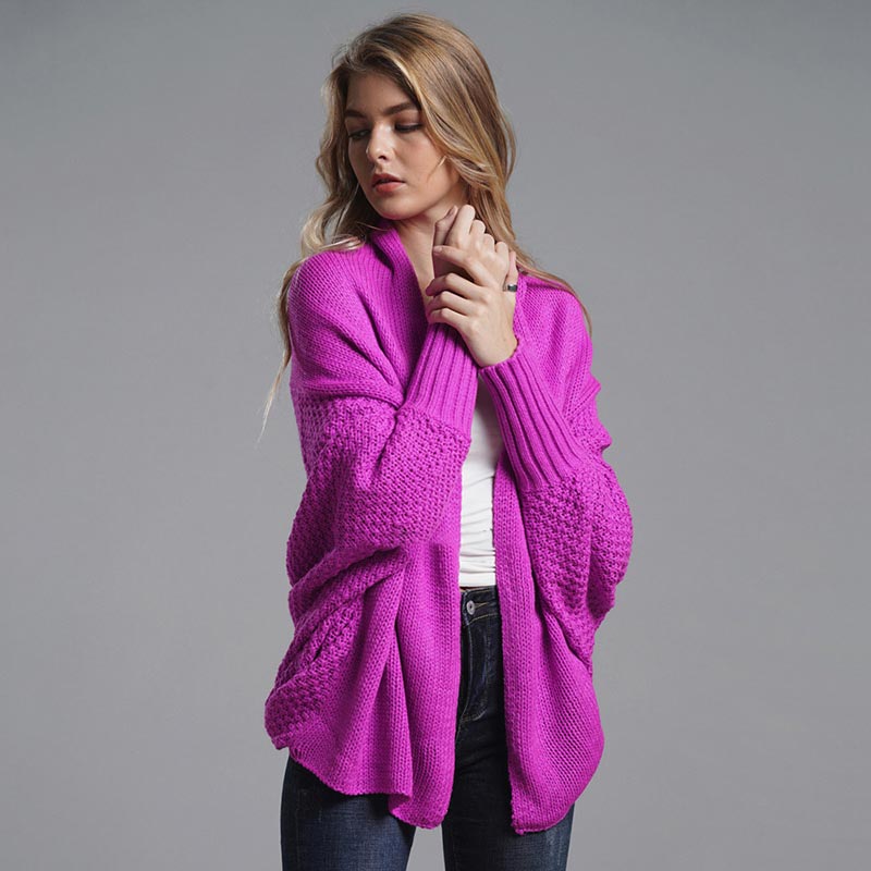 Shawl Collar Batwing Sleeve Open Front Oversized Knit Cardigan 6