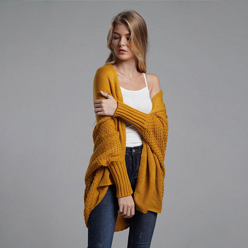 Shawl Collar Batwing Sleeve Open Front Oversized Knit Cardigan 5