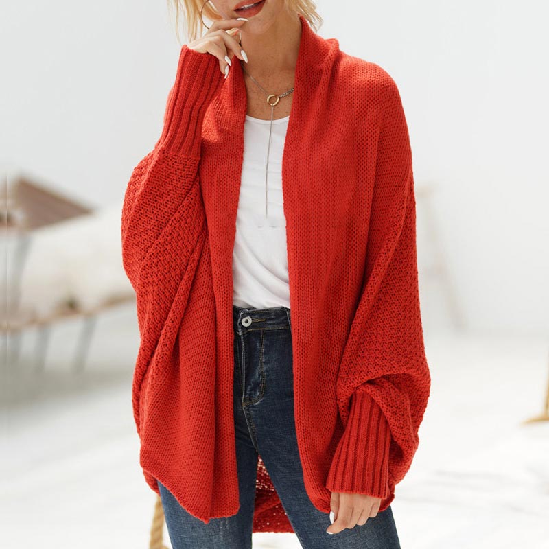 Shawl Collar Batwing Sleeve Open Front Oversized Knit Cardigan 14