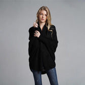 Oversized Sweater Knitted Patchwork Batwing Sleeves Cardigan Black / One Size