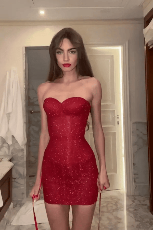 Glitter Strapless Sweetheart Corset Bodycon Mini Dress