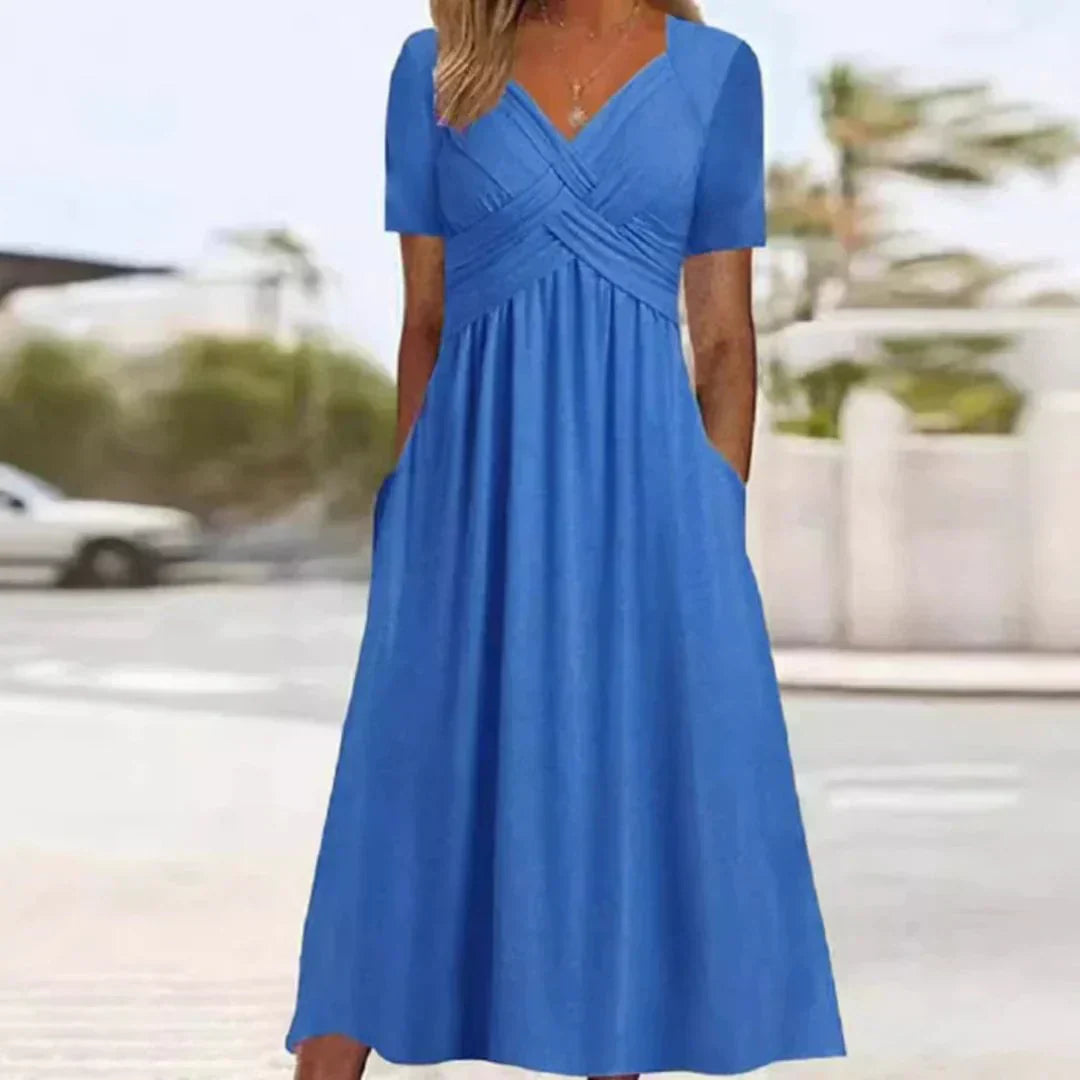 Frances - Sophisticated Flattering Elegance Dress Blue