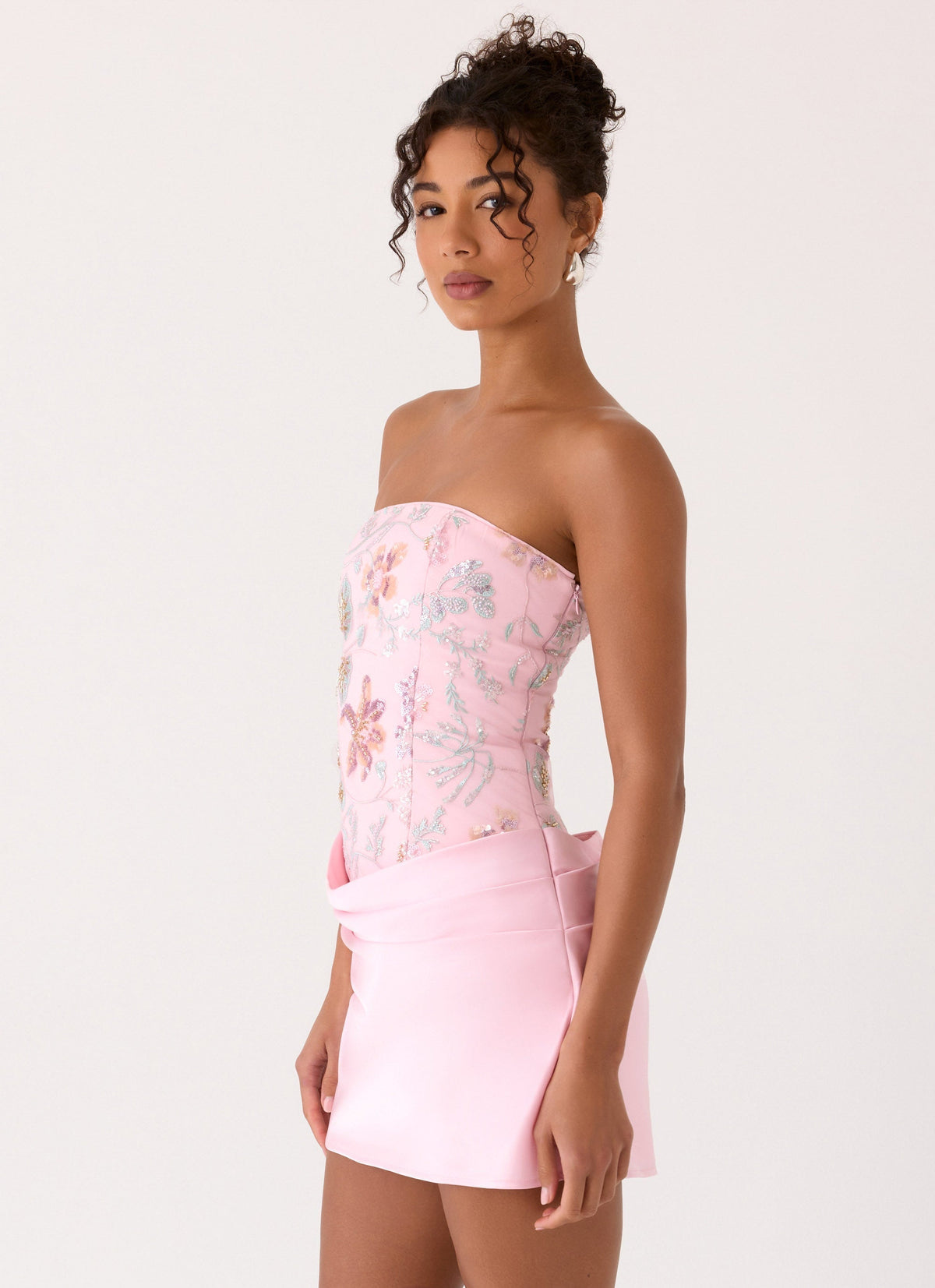 Strapless Floral Embroidered Beaded Corset Bodice Mini Dress 6