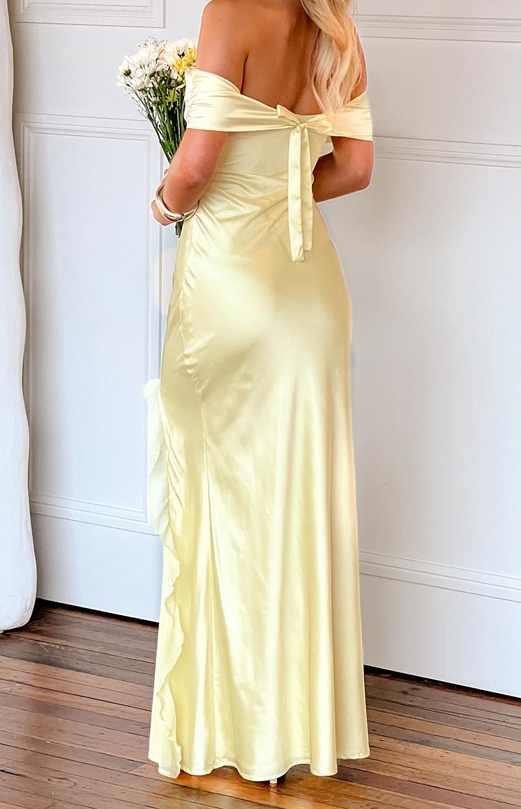 Satin Off Shoulder Ruffle High Split Maxi Dress 3