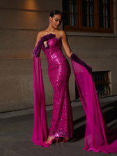 Anica Strapless Sequin Maxi Dress With Gloves 4