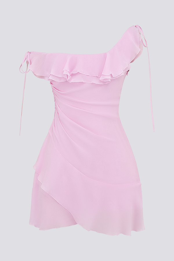 Daniela Aesthetic Off Shoulder Ruffle Shirt Mini Dress Premium Wardrobe Essential