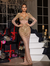 Long Sleeve Rhinestone Maxi Dress - View 3