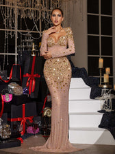 Long Sleeve Rhinestone Maxi Dress - View 4