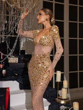 Long Sleeve Rhinestone Maxi Dress - View 5