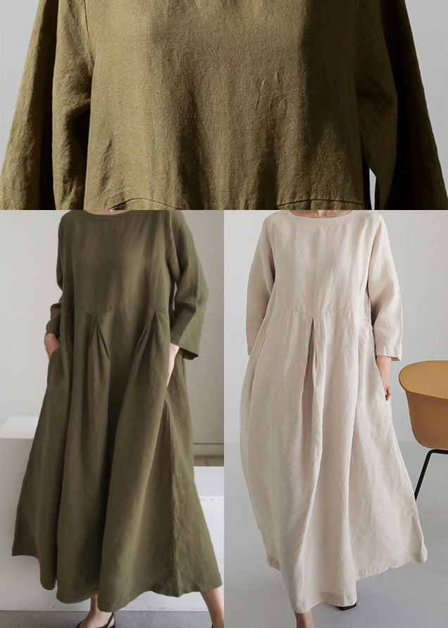 Apricot-Print1 Cotton Dresses Pockets Patchwork Fall