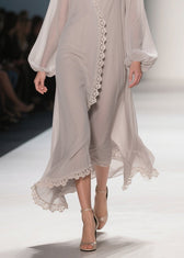 Apricot Lace Solid Chiffon Maxi Dresses V Neck 4