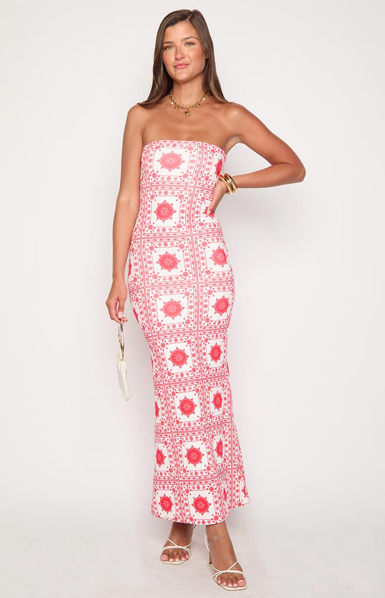 Arizona Red Tile Print Maxi Dress