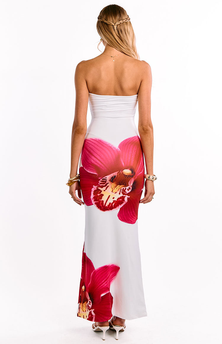 Orchid Print Strapless Bodycon Maxi Dress 6