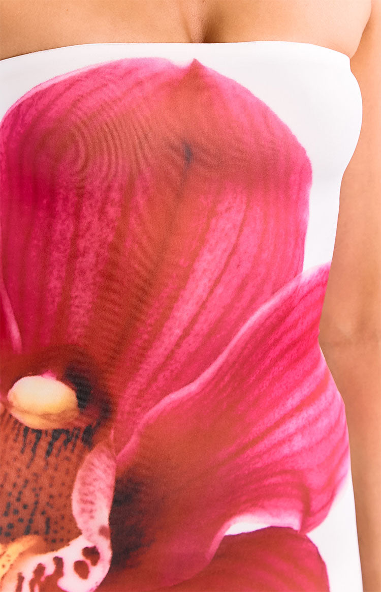 Orchid Print Strapless Bodycon Maxi Dress 7