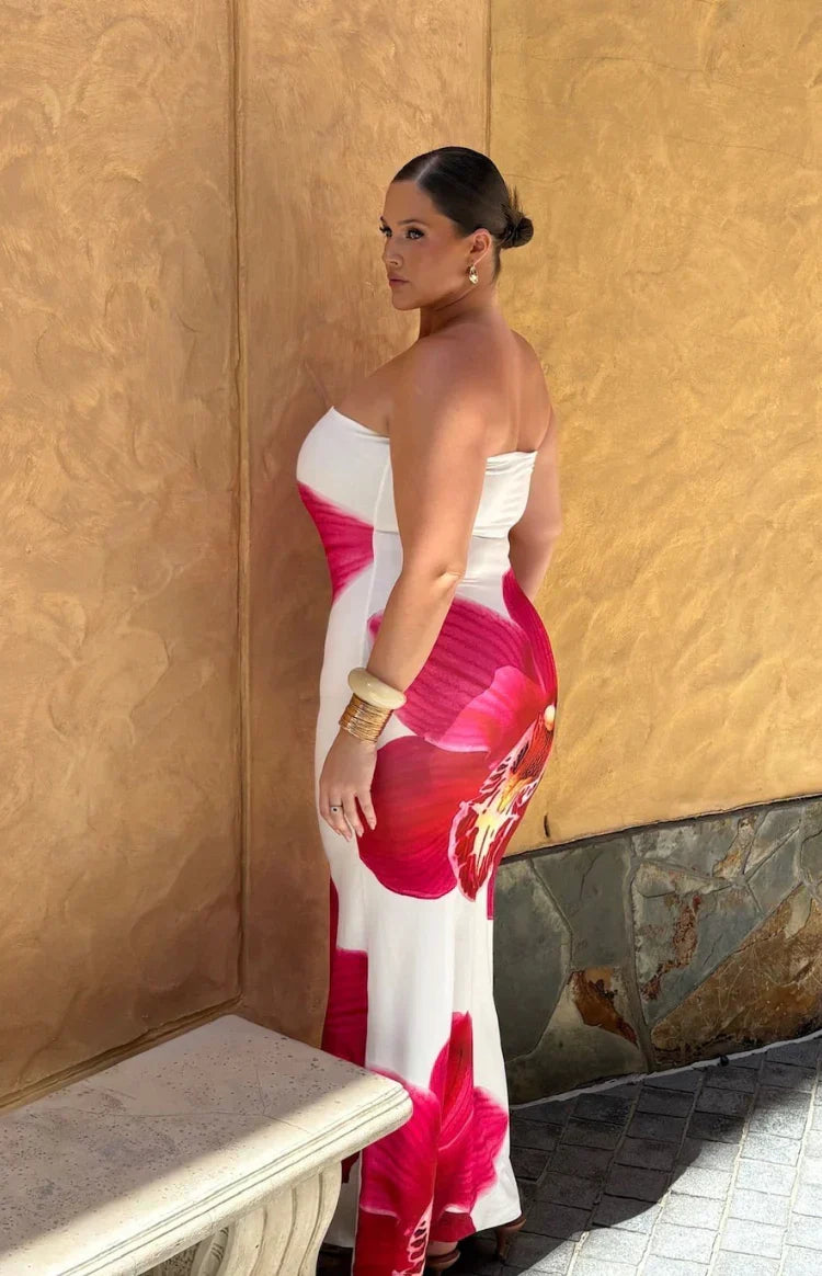 Orchid Print Strapless Bodycon Maxi Dress 8
