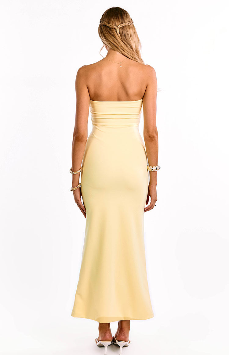 Strapless Straight Neck Crepe Fitted Maxi Dress 4