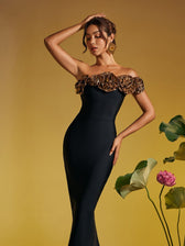 One Shoulder Flower Bandage Maxi Dress In Gold - View 2