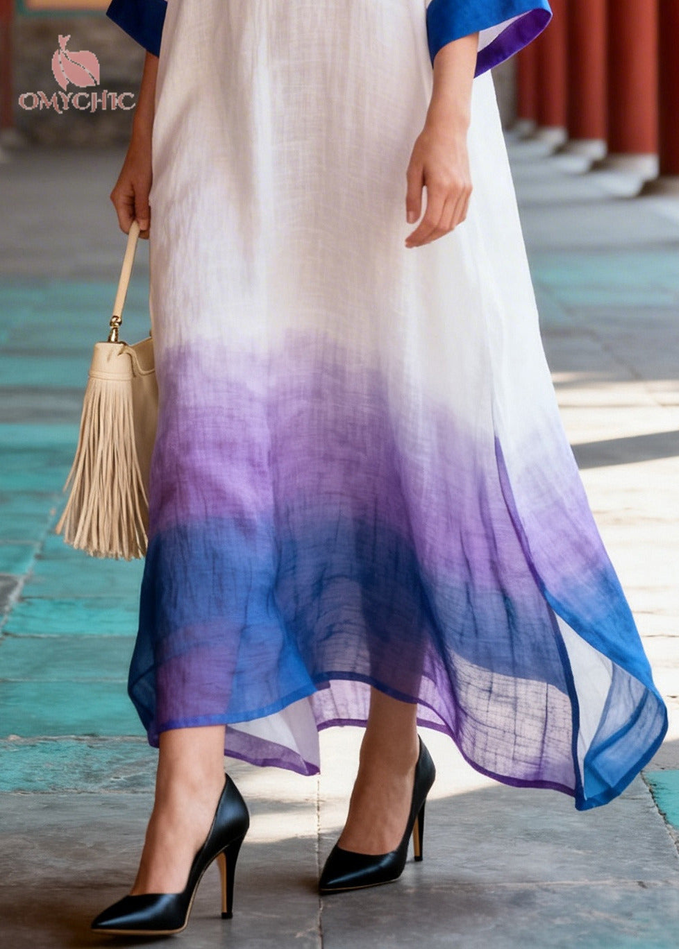 Art Gradient Color Oversized Side Open Cotton Maxi Dresses Summer