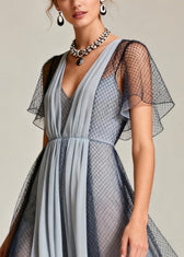 Art Grey Hollow Out Exra Large Hem Tulle Maxi Dresses Summer 2