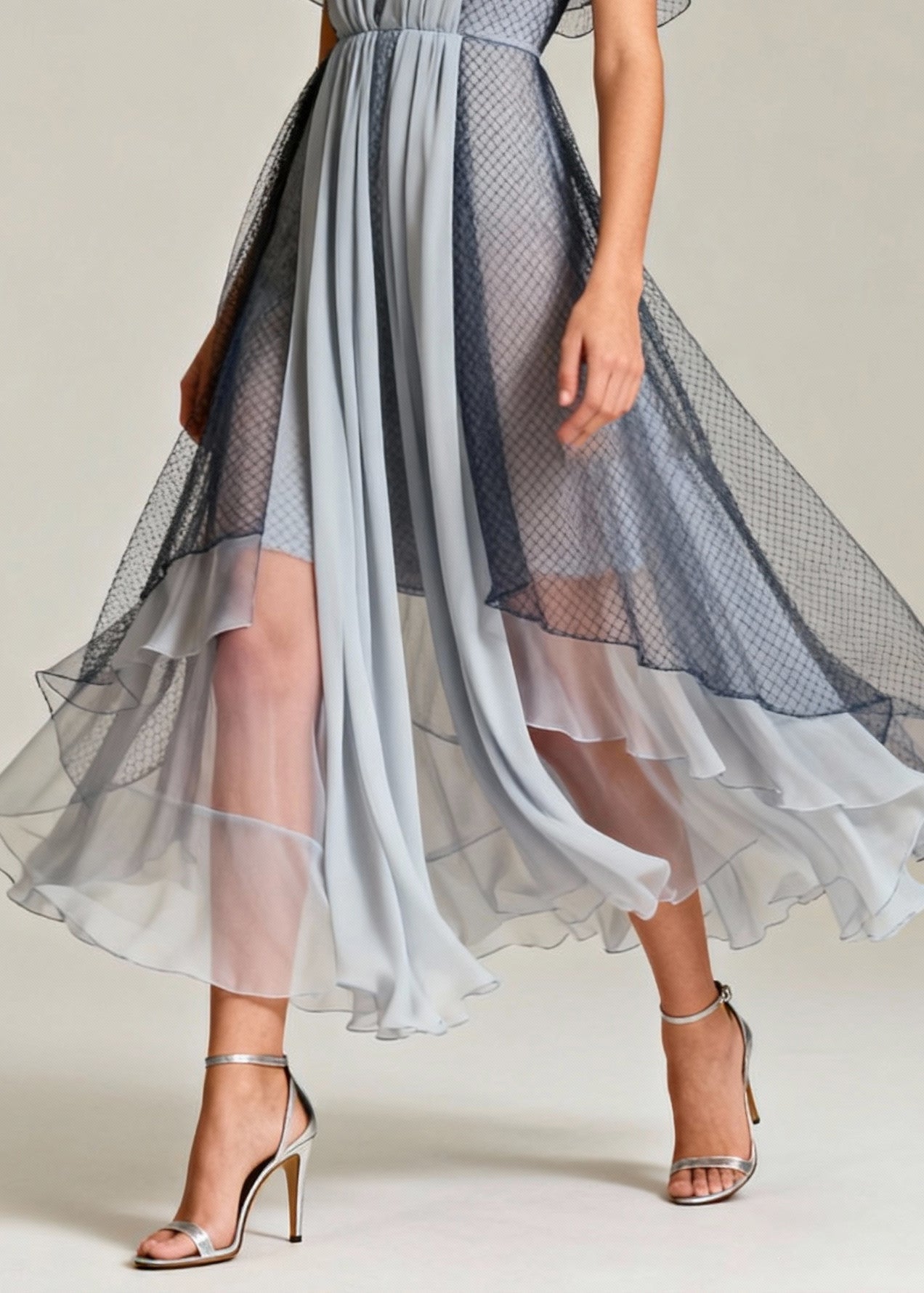 Art Grey Hollow Out Exra Large Hem Tulle Maxi Dresses Summer 4