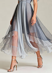 Art Grey Hollow Out Exra Large Hem Tulle Maxi Dresses Summer 4