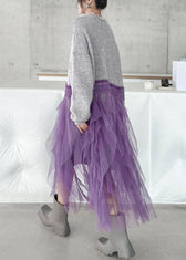 Art Grey Ruffled Tulle Patchwork Knit Cardigan Dress Spring 4