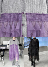 Art Grey Ruffled Tulle Patchwork Knit Cardigan Dress Spring 5