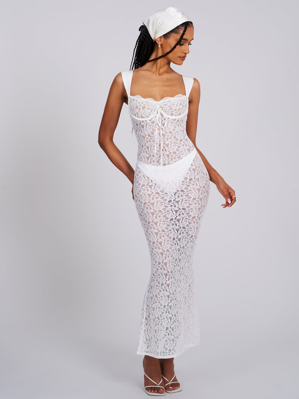 Sheer Lace Sweetheart Wide Strap Bodycon Maxi Dress 25