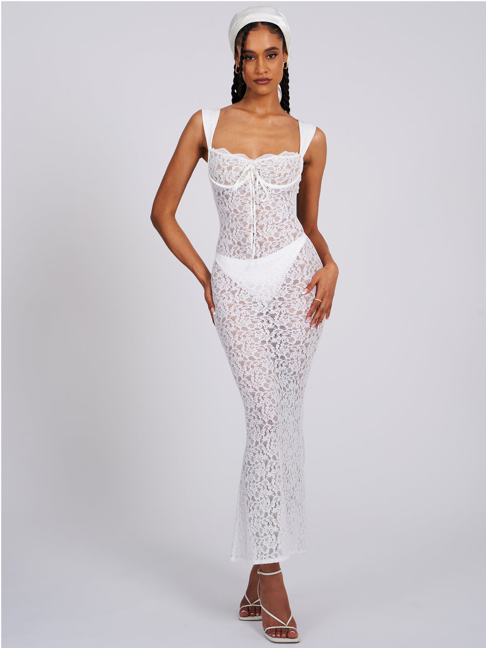 Sheer Lace Sweetheart Wide Strap Bodycon Maxi Dress 27