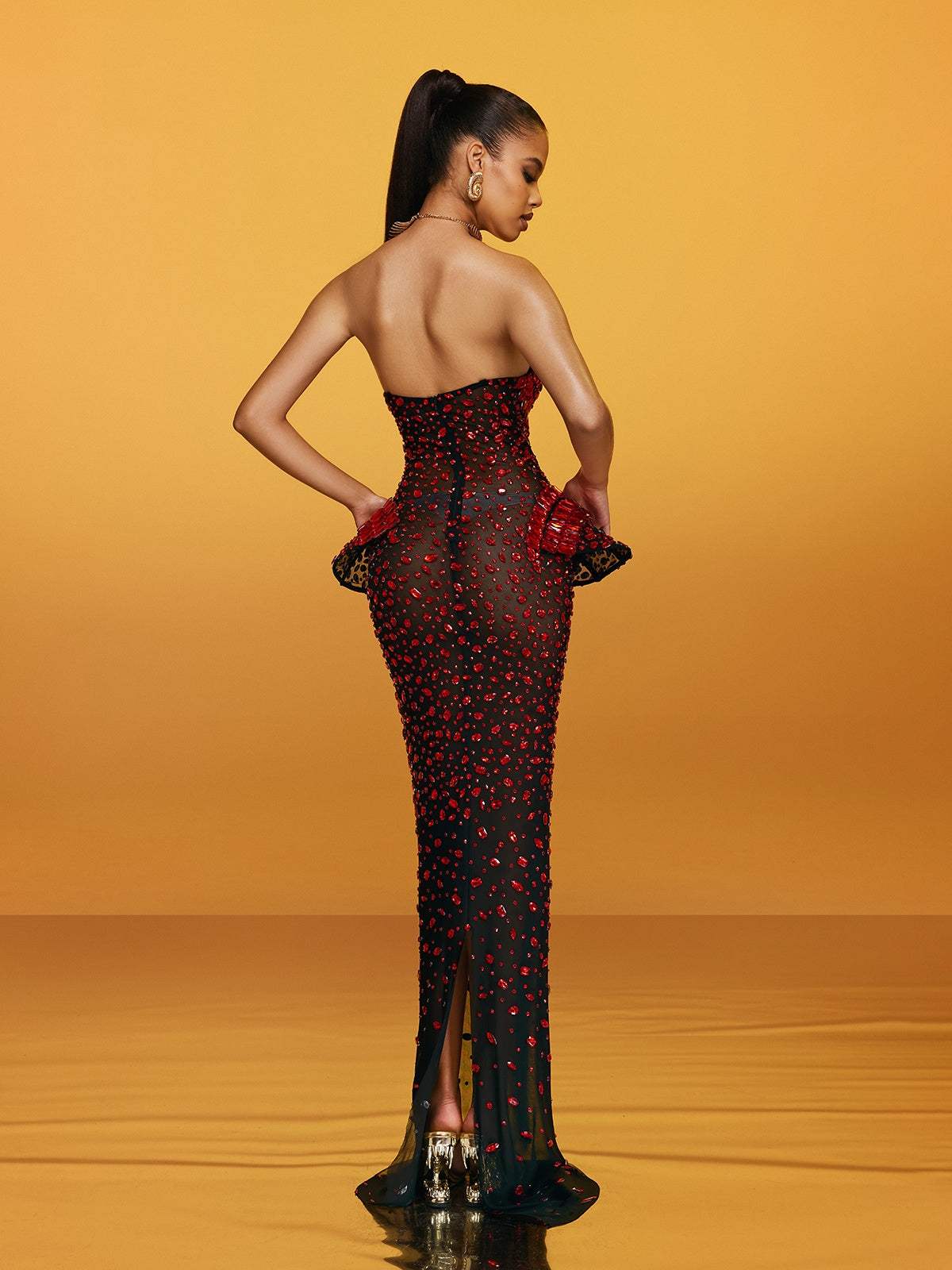 Strapless Cutout Crystal Maxi Dress In Wine - View 6