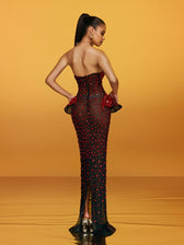 Strapless Cutout Crystal Maxi Dress In Wine - View 6