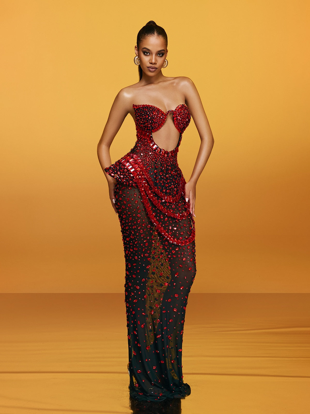 Strapless Cutout Crystal Maxi Dress In Wine - View 4