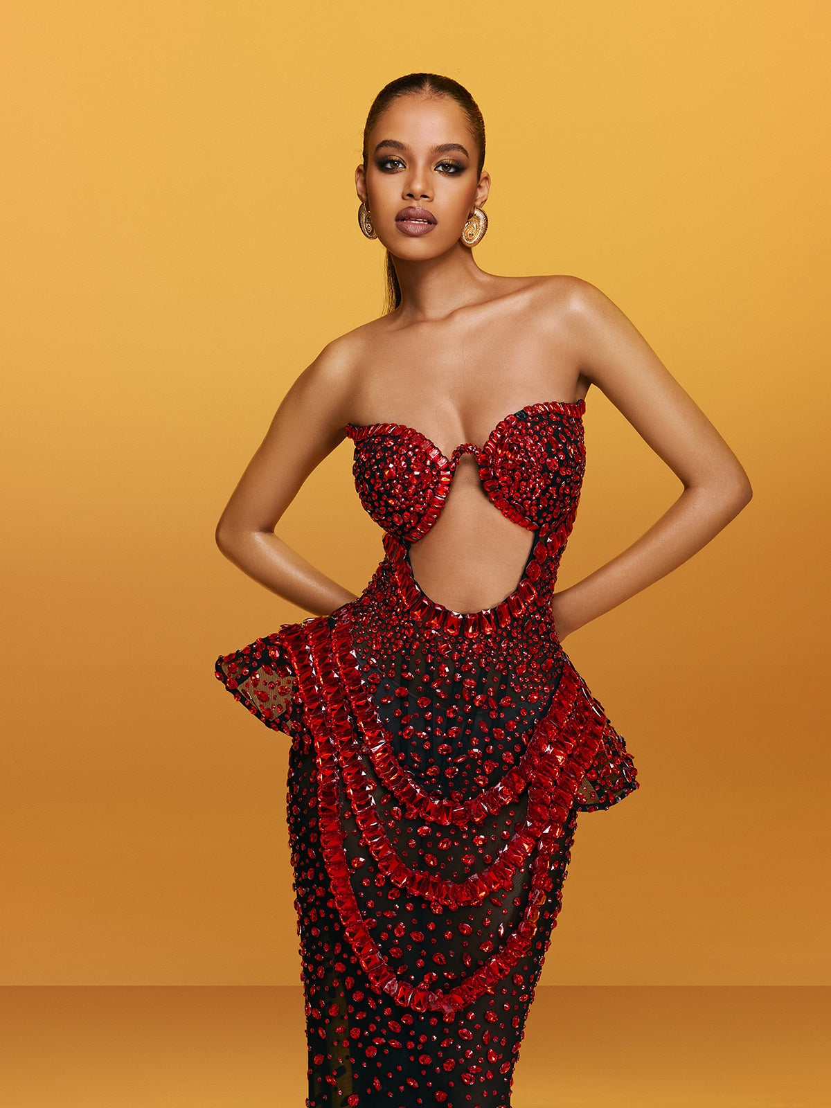 Strapless Cutout Crystal Maxi Dress In Wine - View 5