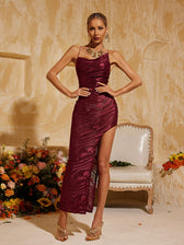 Backless Split Velvet Midi Dress - View 3