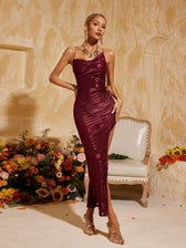 Backless Split Velvet Midi Dress