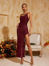 Backless Split Velvet Midi Dress - View 4