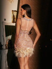 Embellished Feather Mini Dress - View 6