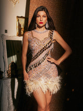 Embellished Feather Mini Dress - View 3