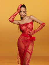 Strapless Pearl Mesh Maxi Dress - View 2