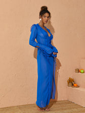 Asuka Long Sleeve Mesh Split Maxi Dress 4