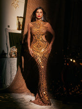 Cutout Embellished Mesh Maxi Dress - View 3