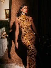 Cutout Embellished Mesh Maxi Dress - View 5