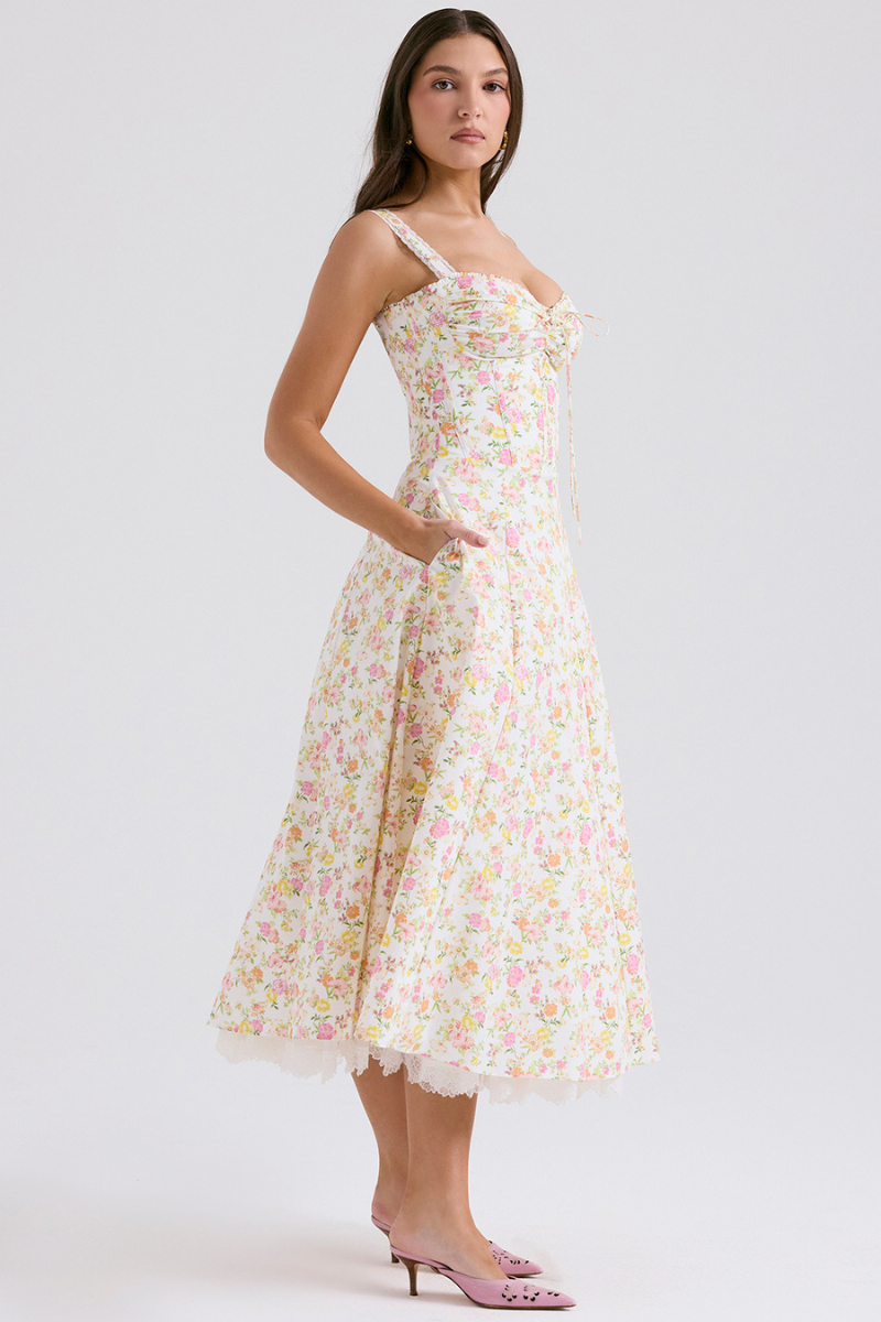 Olga Boutique Ruched Floral Maxi Dress Statement Occasion Edit