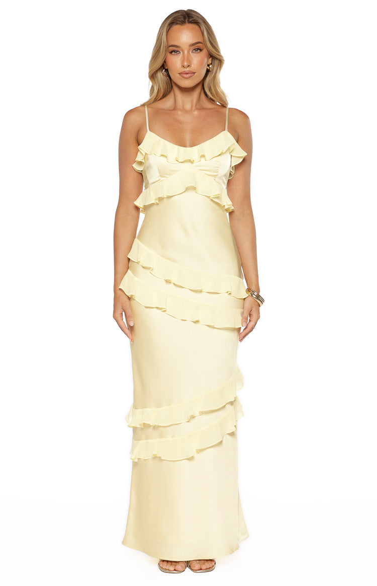 Satin Tiered Ruffle Scoop Neck Cami Strap Maxi Dress 2