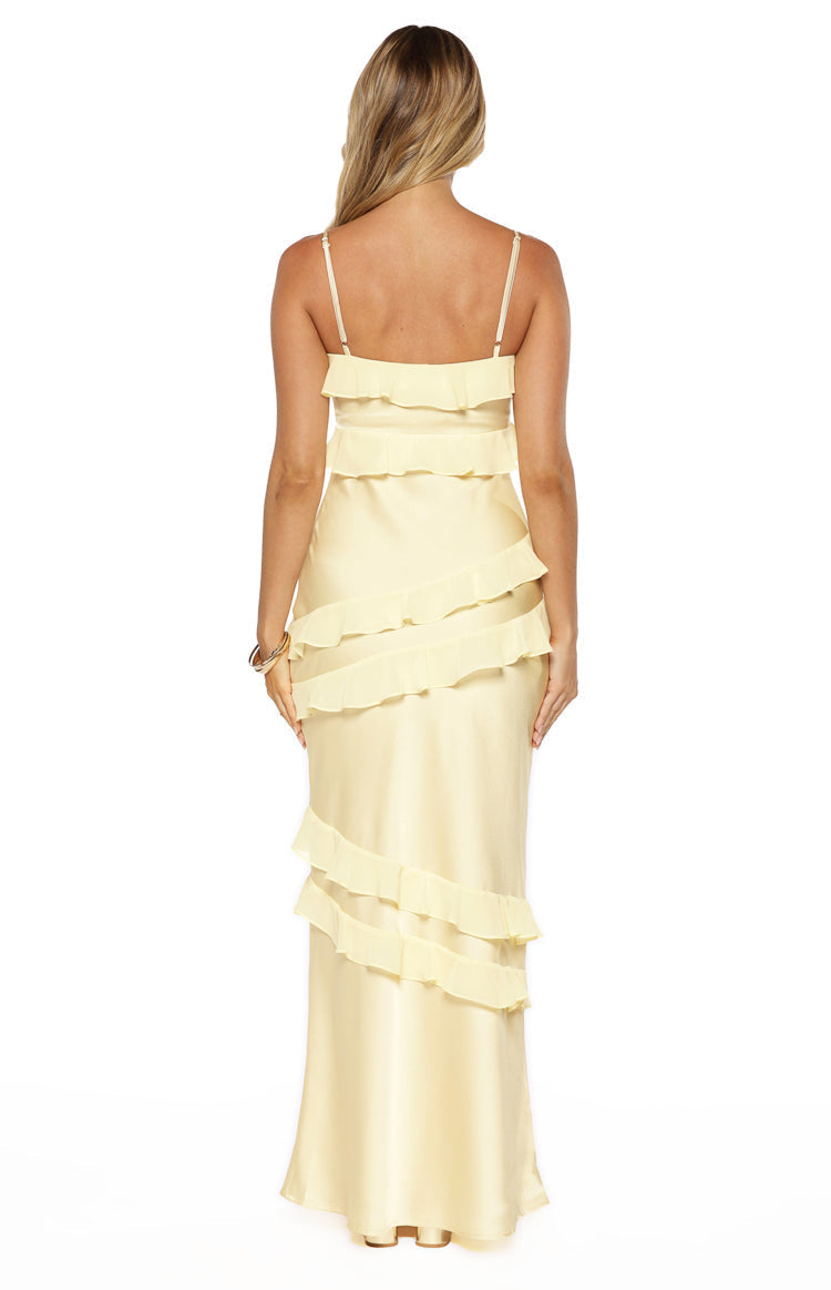 Satin Tiered Ruffle Scoop Neck Cami Strap Maxi Dress 4