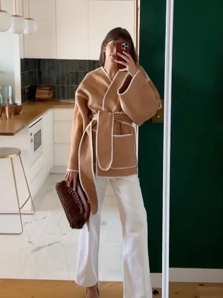 Embroidered Lace V Neck Coat