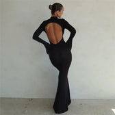 Fashion Open Back Maxi Dress Black / S