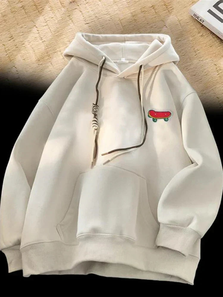 Embroidered Skateboard Patch Double Drawstring Fleece Hoodie 7