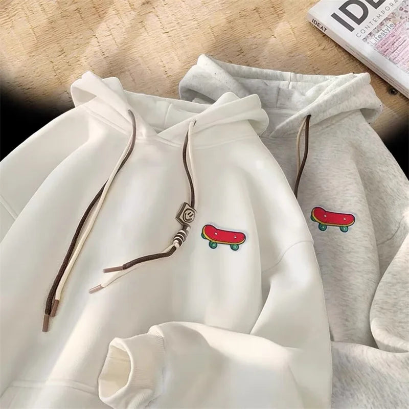Embroidered Skateboard Patch Double Drawstring Fleece Hoodie 2