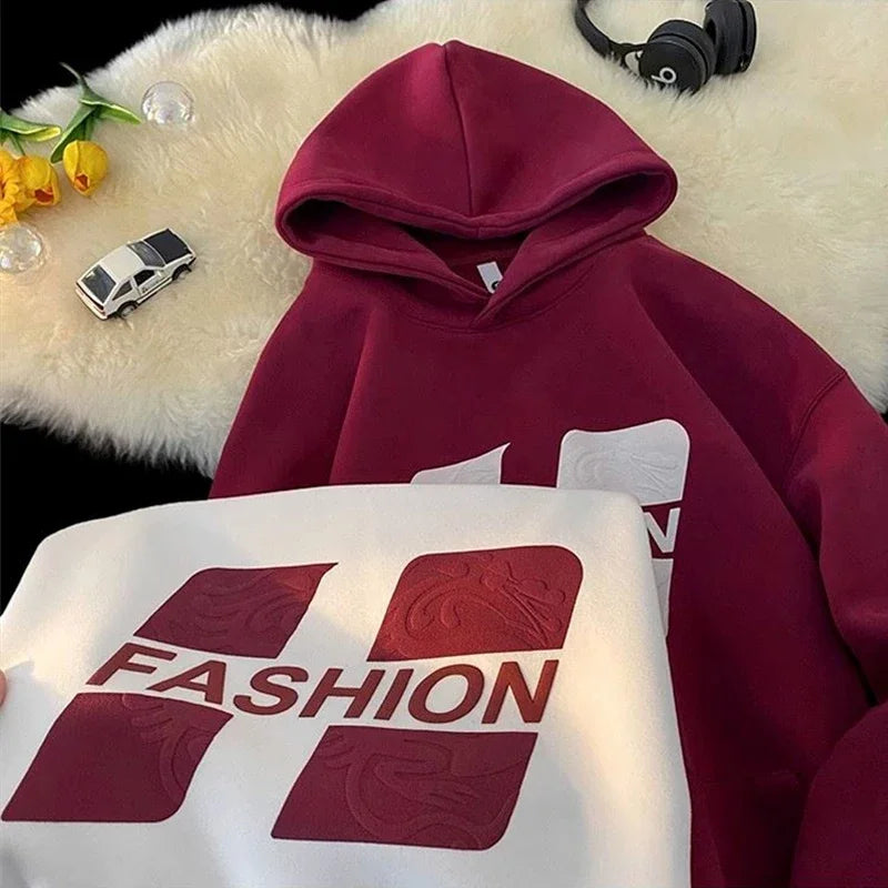 Embossed Block Letter Graphic Drop Shoulder Pullover Hoodie 4